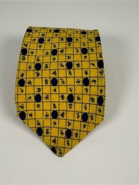 Tino Cosma Made in Italy 100% Silk Bright Yellow Blue Geometric Designer Tie